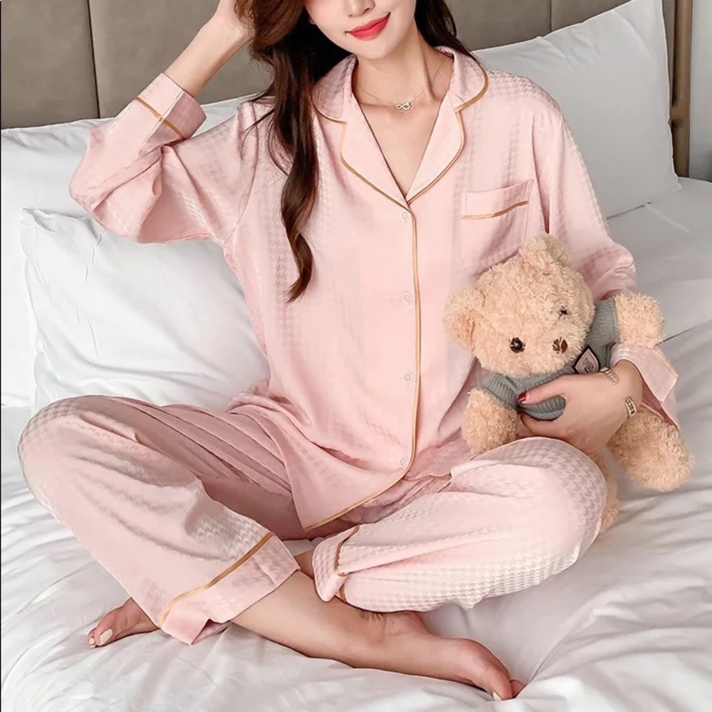 Luxurious Pink Plaid Pajama Set - Long Sleeve Long Pants - Comfortable